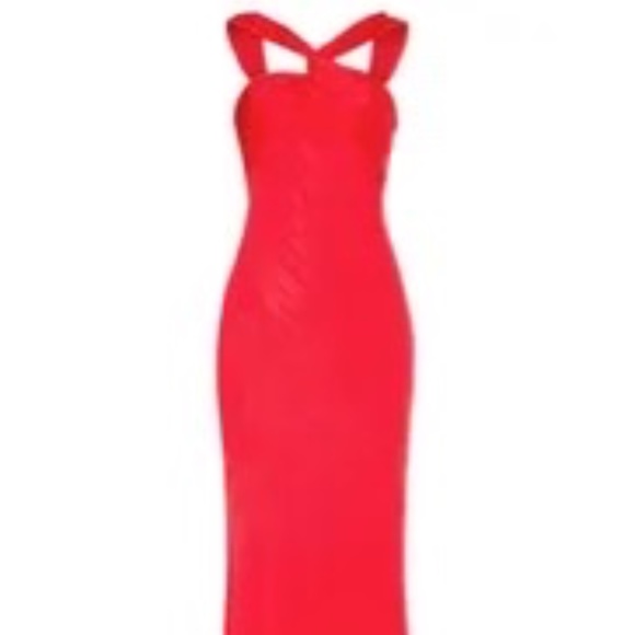 Donna Karan Rent the Runway Twisted Halter Gown Red sz 6 $550 - Picture 5 of 8